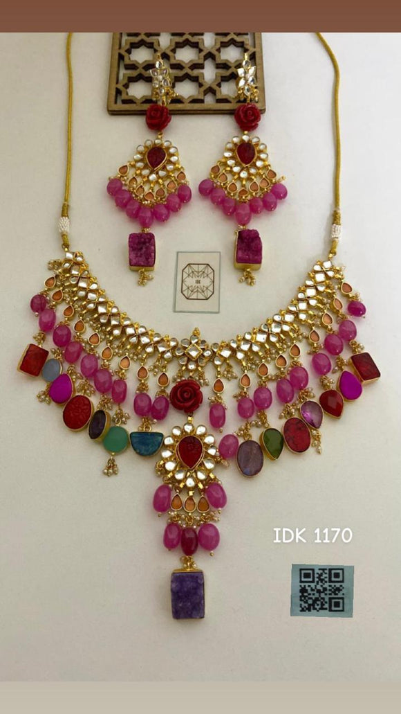 Pink green necklace set Kundan set Indian jewellery Indian wedding jewellery SaffronFashion