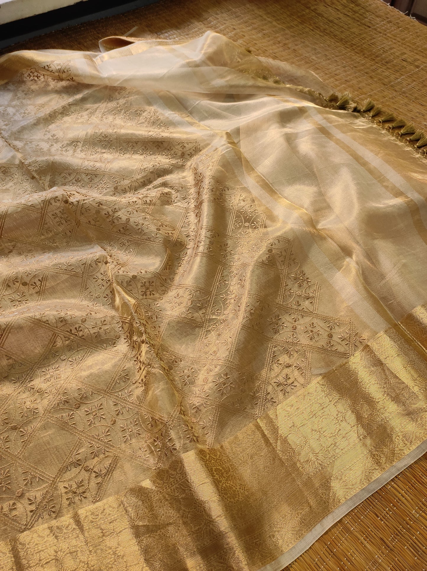 Blensin tissue silk saree embroidered saree Saffronfashionindia