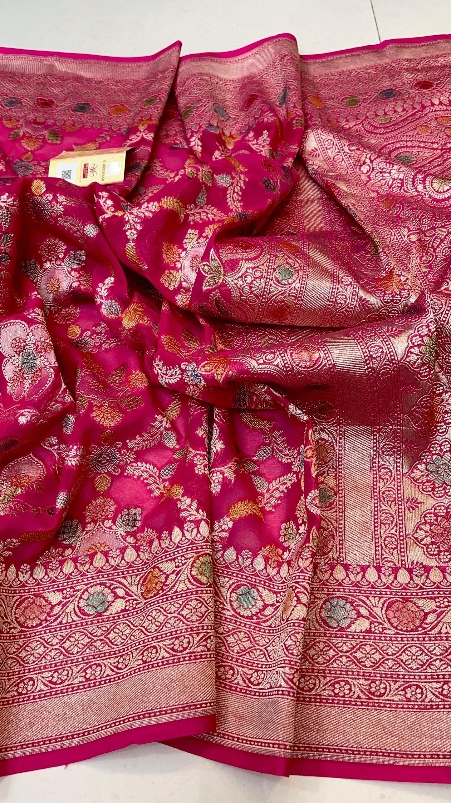 Ramaina Banarsi saree Khaddi gorgette saree woven sari blouse - Saffronfashionindia