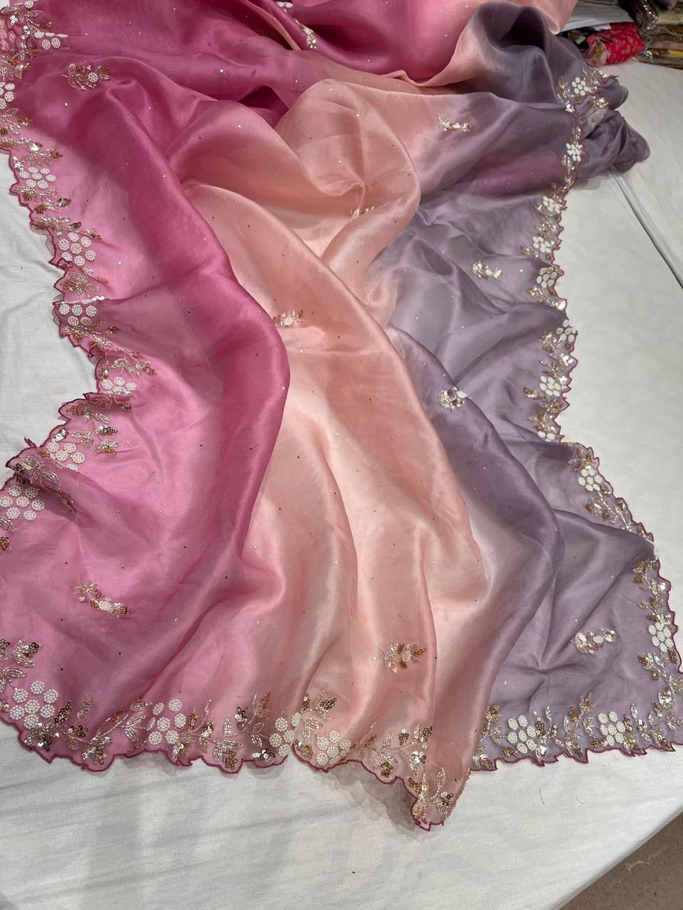 Organza Mukesh inspired saree Partywear sari - Saffronfashionindia