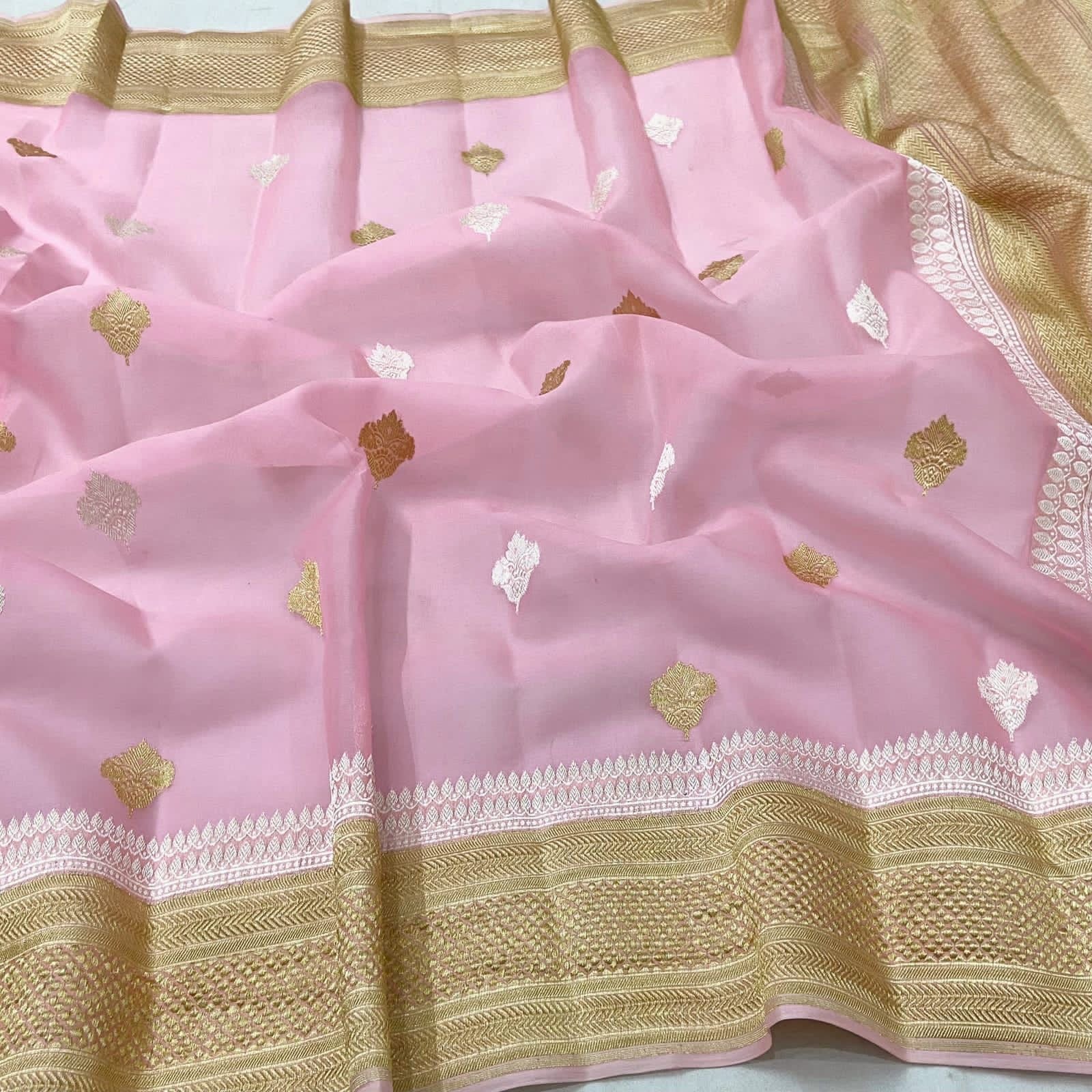 Banarsi kora pink sarees Indian saree - Saffronfashionindia