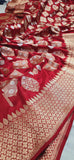 Red Banarsi Handwoven Kadwa silk Saree Indian Heritage Traditional Sarees