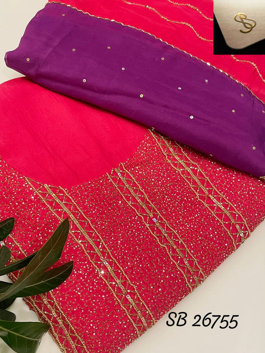 Red organza Pakistani partywear dress - Saffronfashionindia