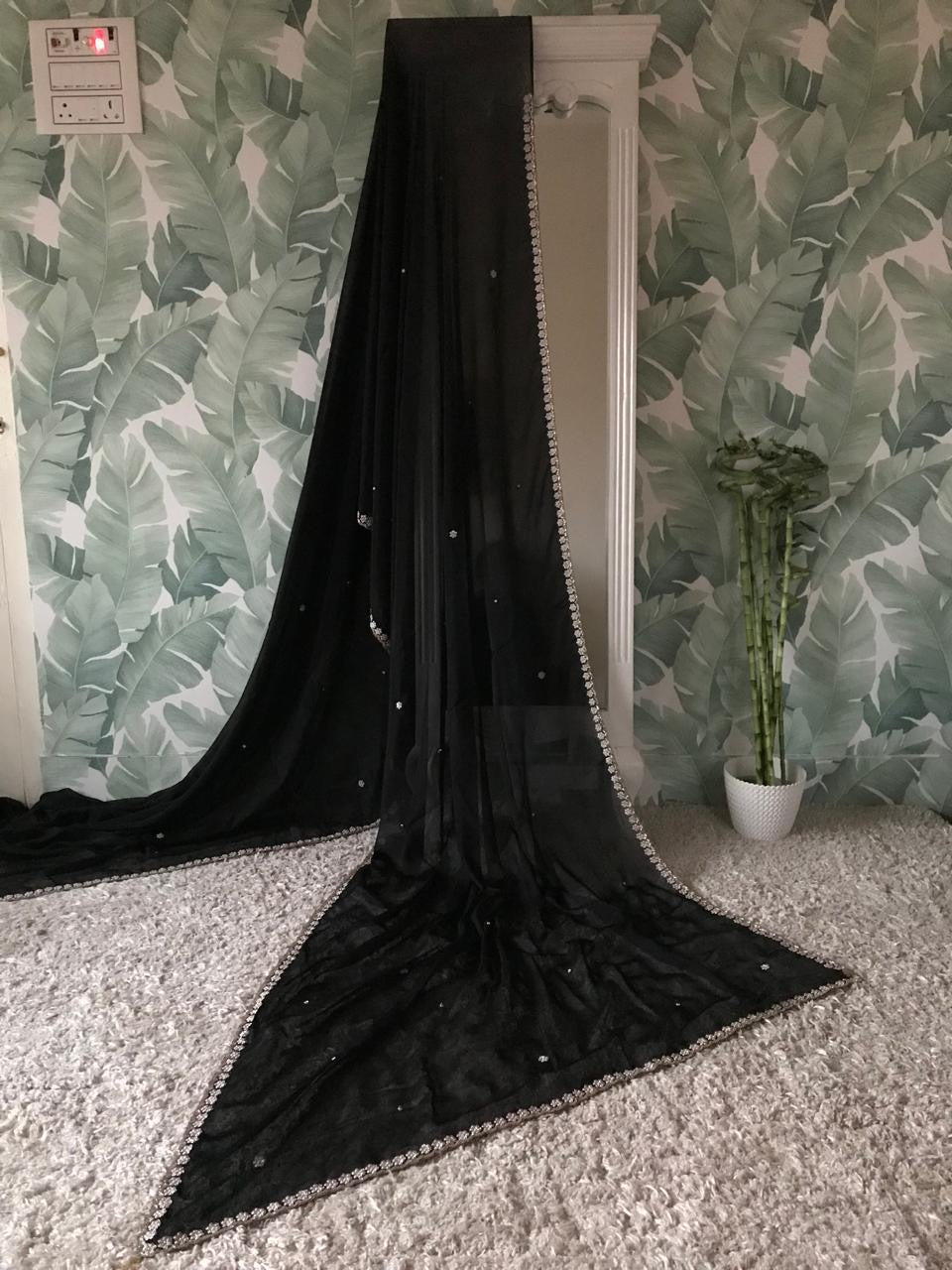 Black pearl crepe saree stunning party wear sarees blouse SaffronFashion