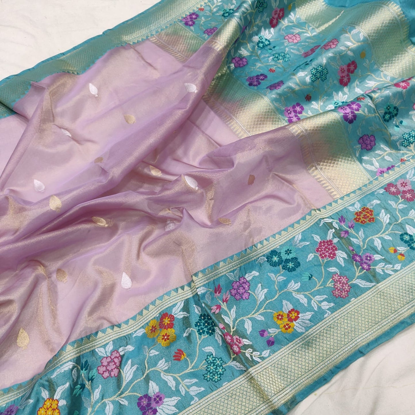 Omani tissue saree handwoven saree women sari blouse - Saffronfashionindia