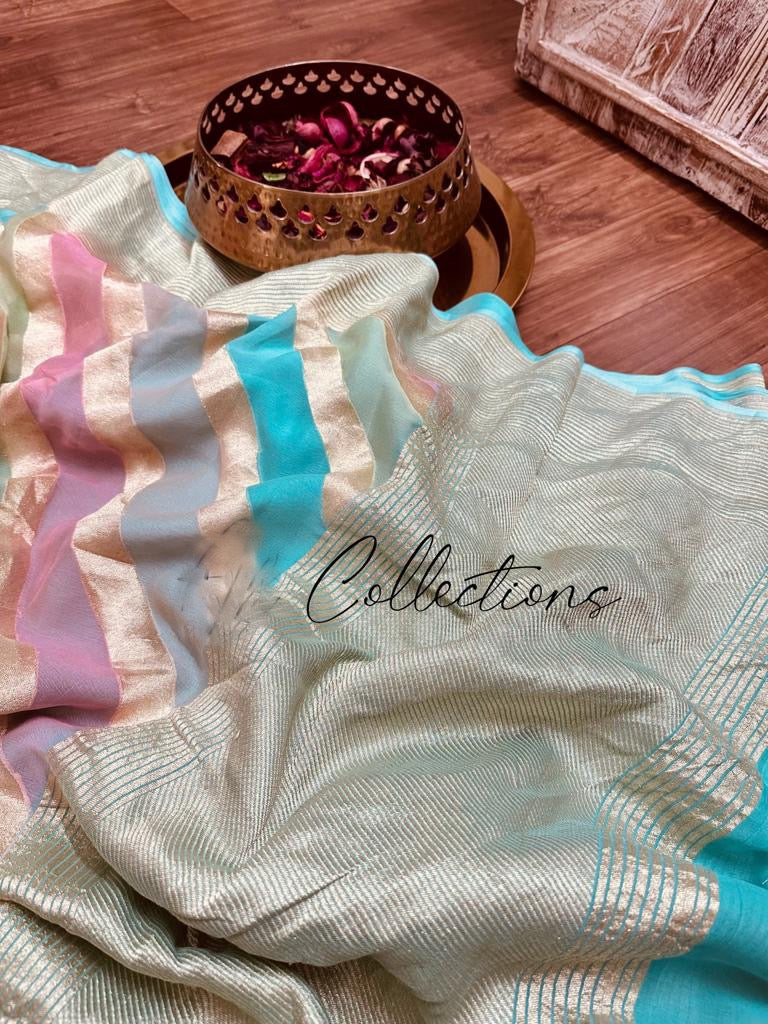 Striped Rangkat pure Gorgette sarees - Saffronfashionindia