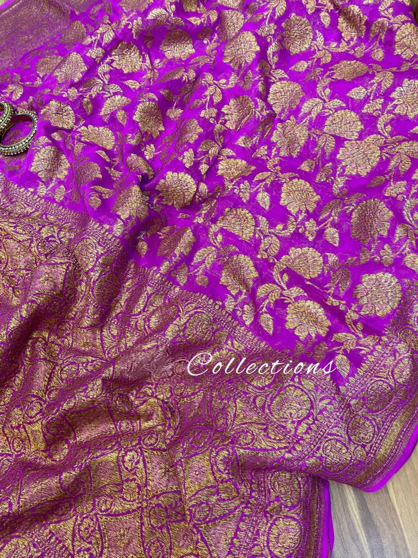 Rivika Gorgette Saree Banarsi Saree weaving Sari - Saffronfashionindia