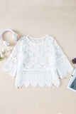 Oatmeal Hollowed Macrame Lace Crochet Bohemian Blouse