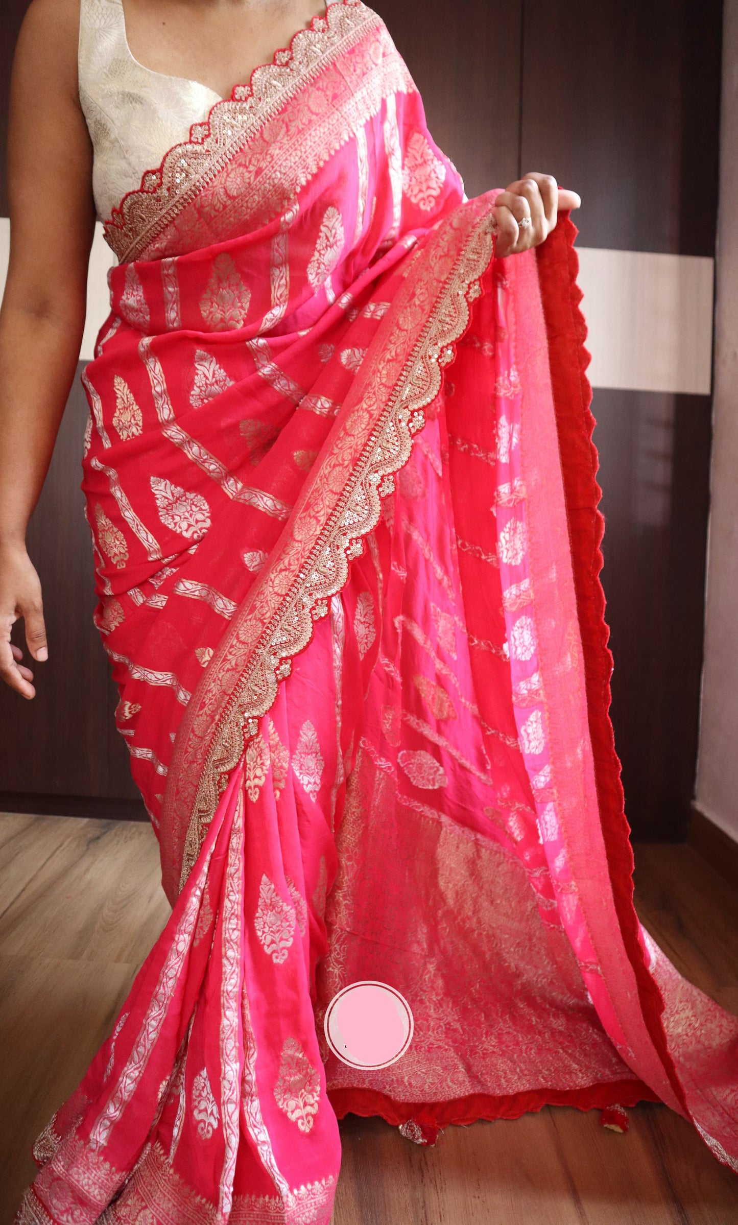 Pink Khaddi Gorgette saree Indian sarees - Saffronfashionindia