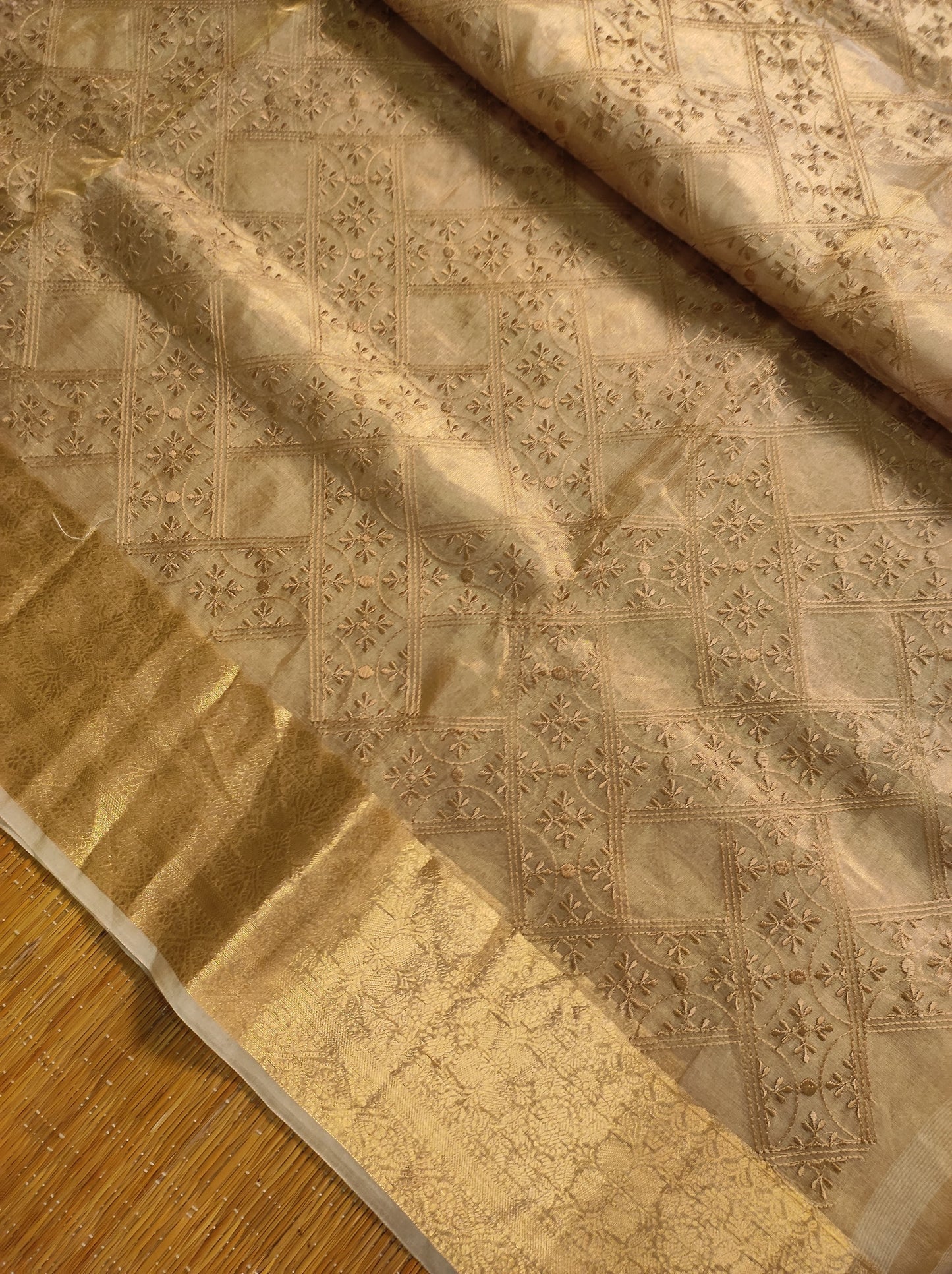 Blensin tissue silk saree embroidered saree Saffronfashionindia