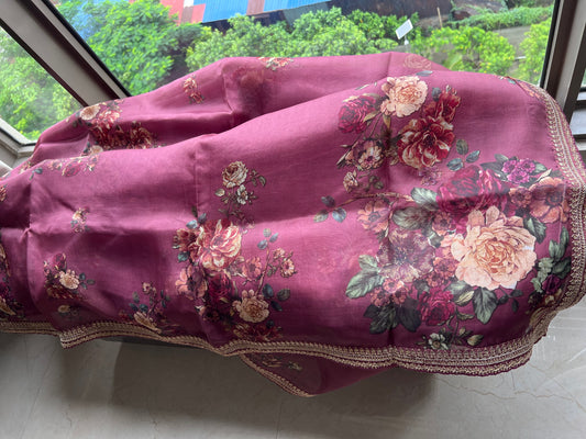 Floral digital print saree/Indian Partywear sarees - Saffronfashionindia