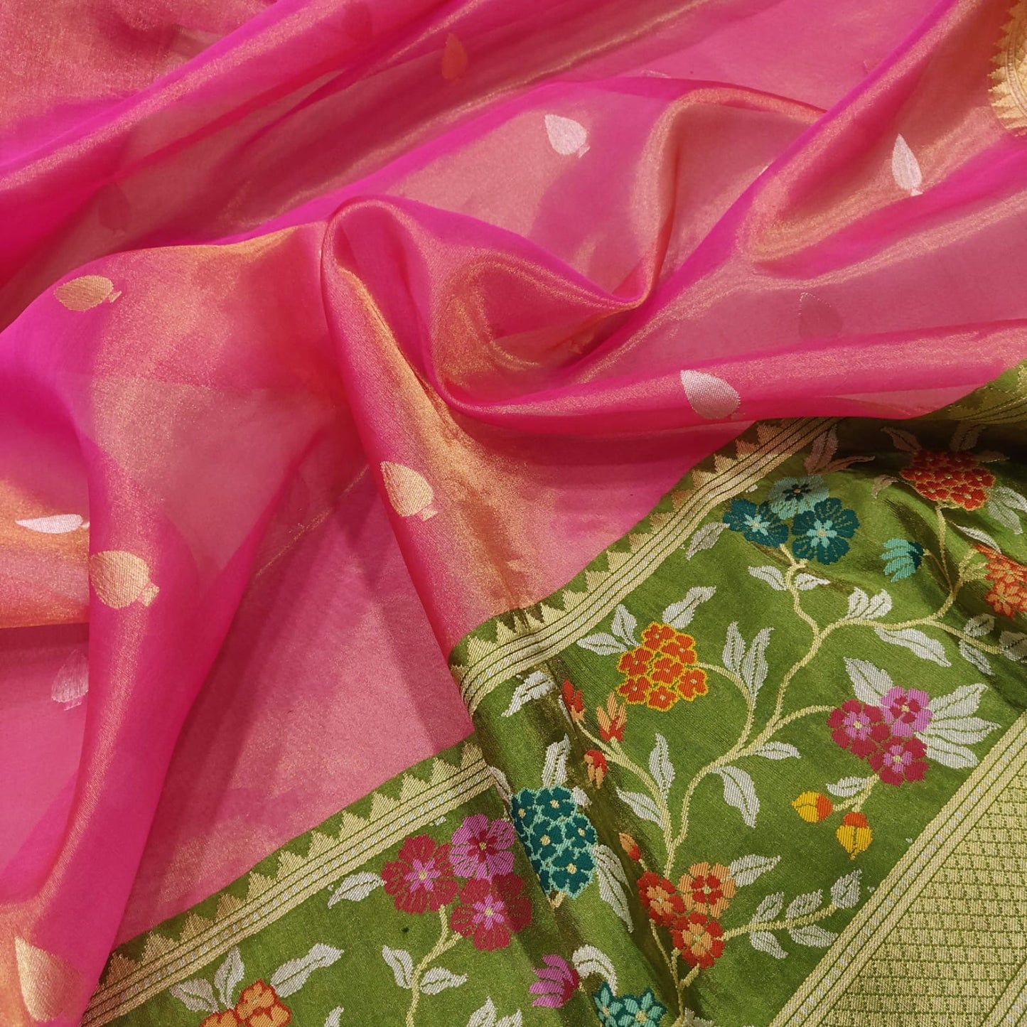 Pink tissue saree handwoven saree blouse SaffronFashion