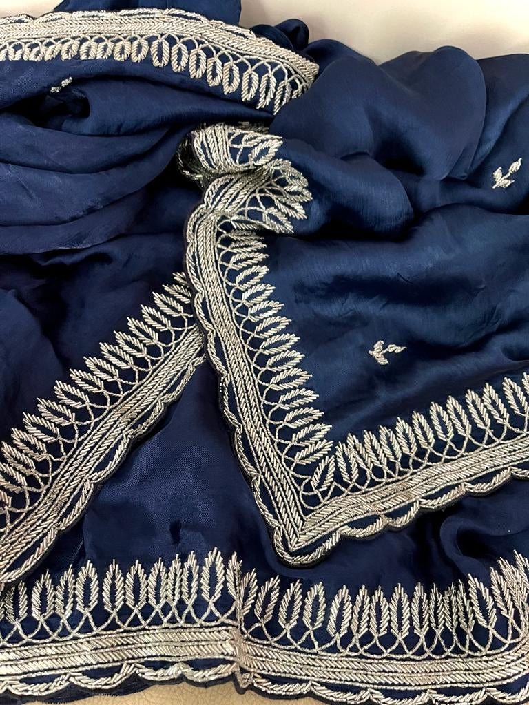 Satin partywear saree reception sarees - Saffronfashionindia