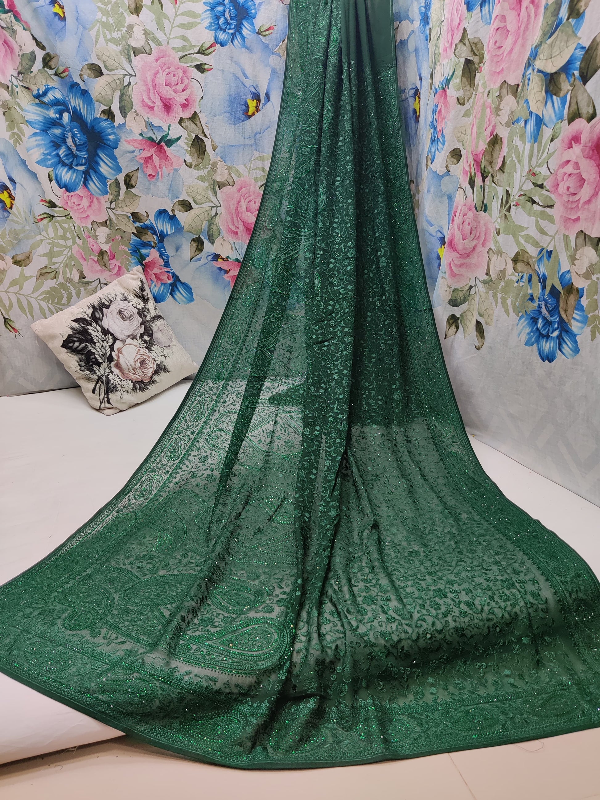 Paisley inspired Chikankari saree gorgette saree blouse - Saffronfashionindia