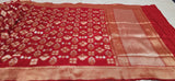 Red Banarsi Handwoven Kadwa silk Saree Indian Heritage Traditional Sarees