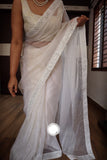 Fairy white saree organza saree simple elegant saree blouse