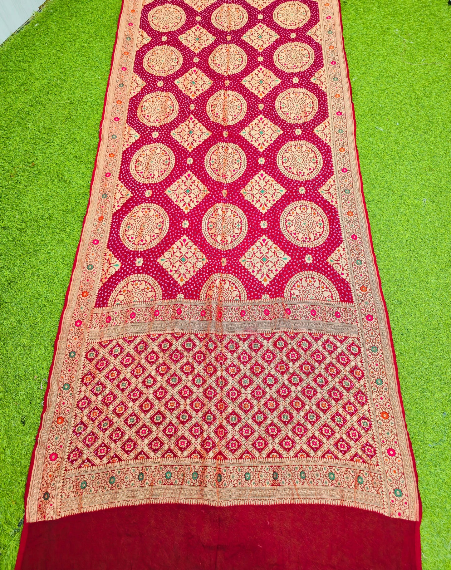 Avisha gorgette saree meenakari saree Indian sari blouse Saffronfashionindia