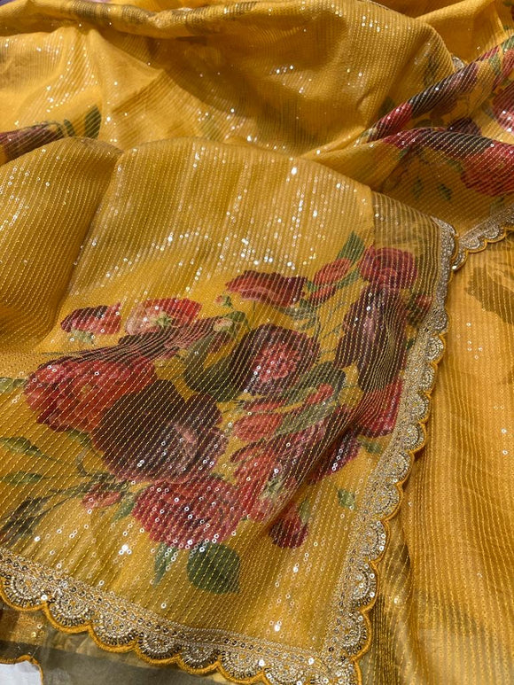 Digitally printed organza floral sarees