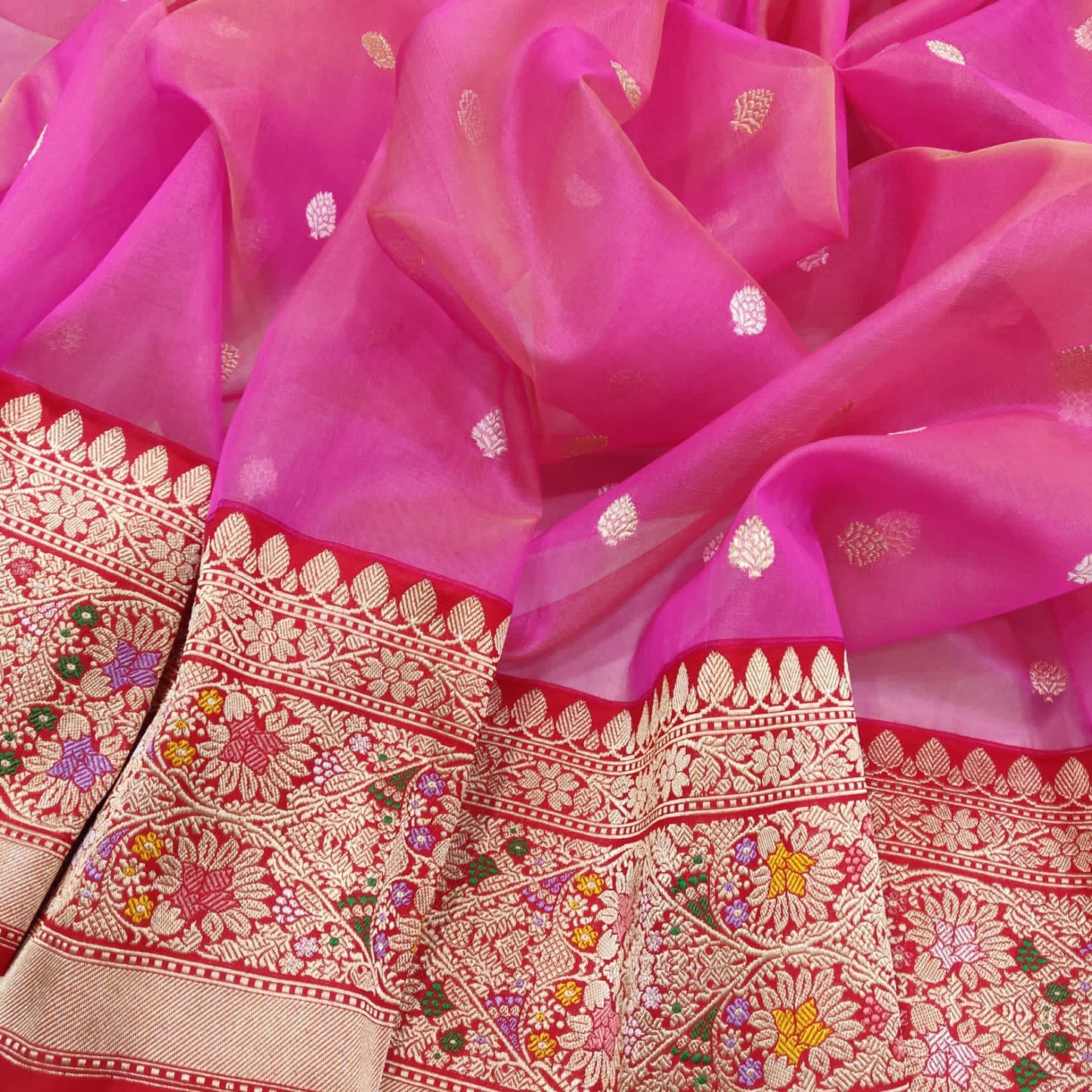 Pink beautiful kora handwoven sarees - Saffronfashionindia