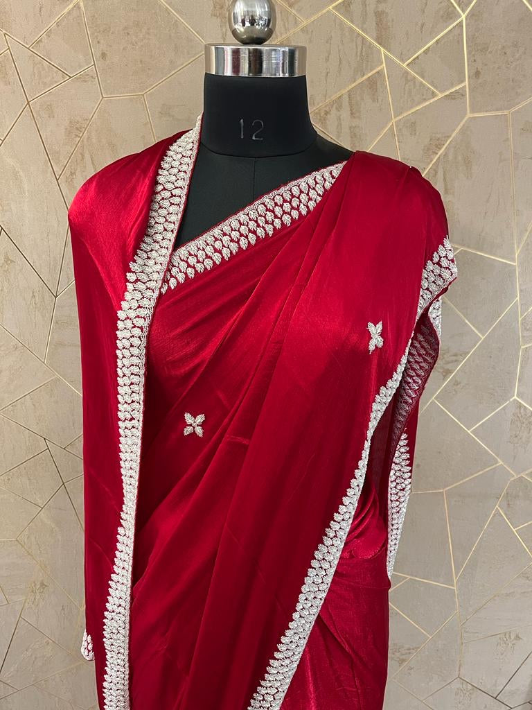 Rashi crush saree/satin saree - Saffronfashionindia