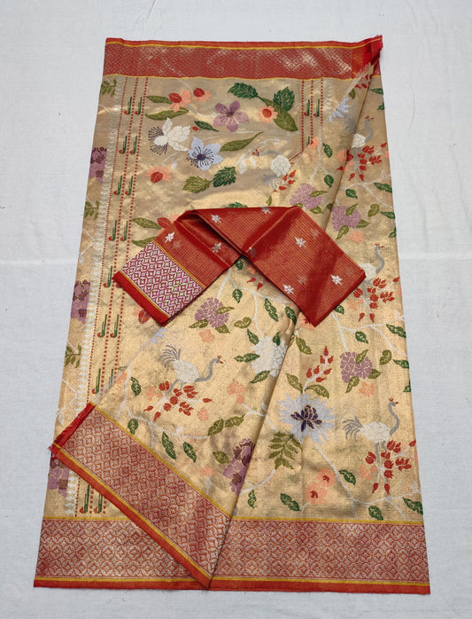 Subhana Zari Kota saree double tissue saree blouse SaffronFashion