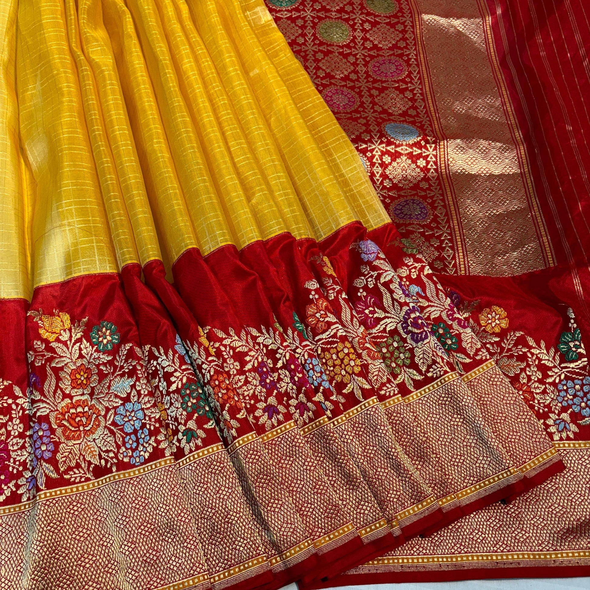 Yellow exclusive saree handcrafted saree blouse SaffronFashion