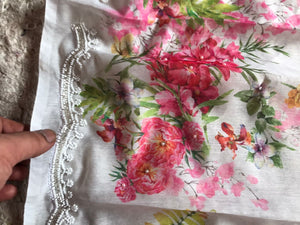 White Floral Linene Elegant Saree Partywear Sari