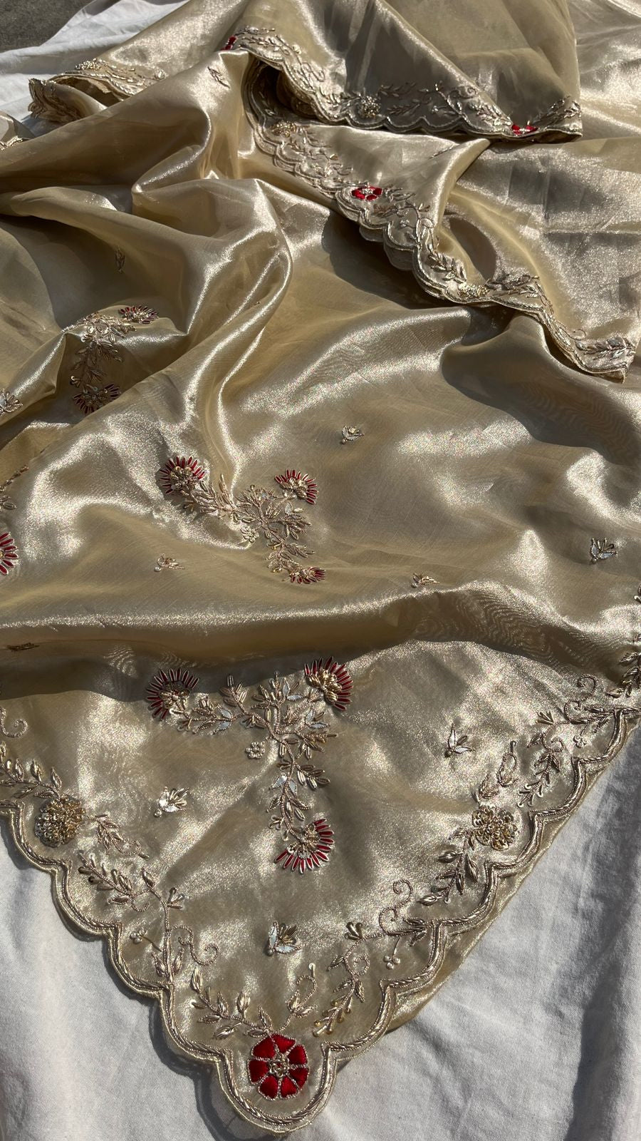 Wedding celebrity inspired tissue zari embroidered Sarees - Saffronfashionindia