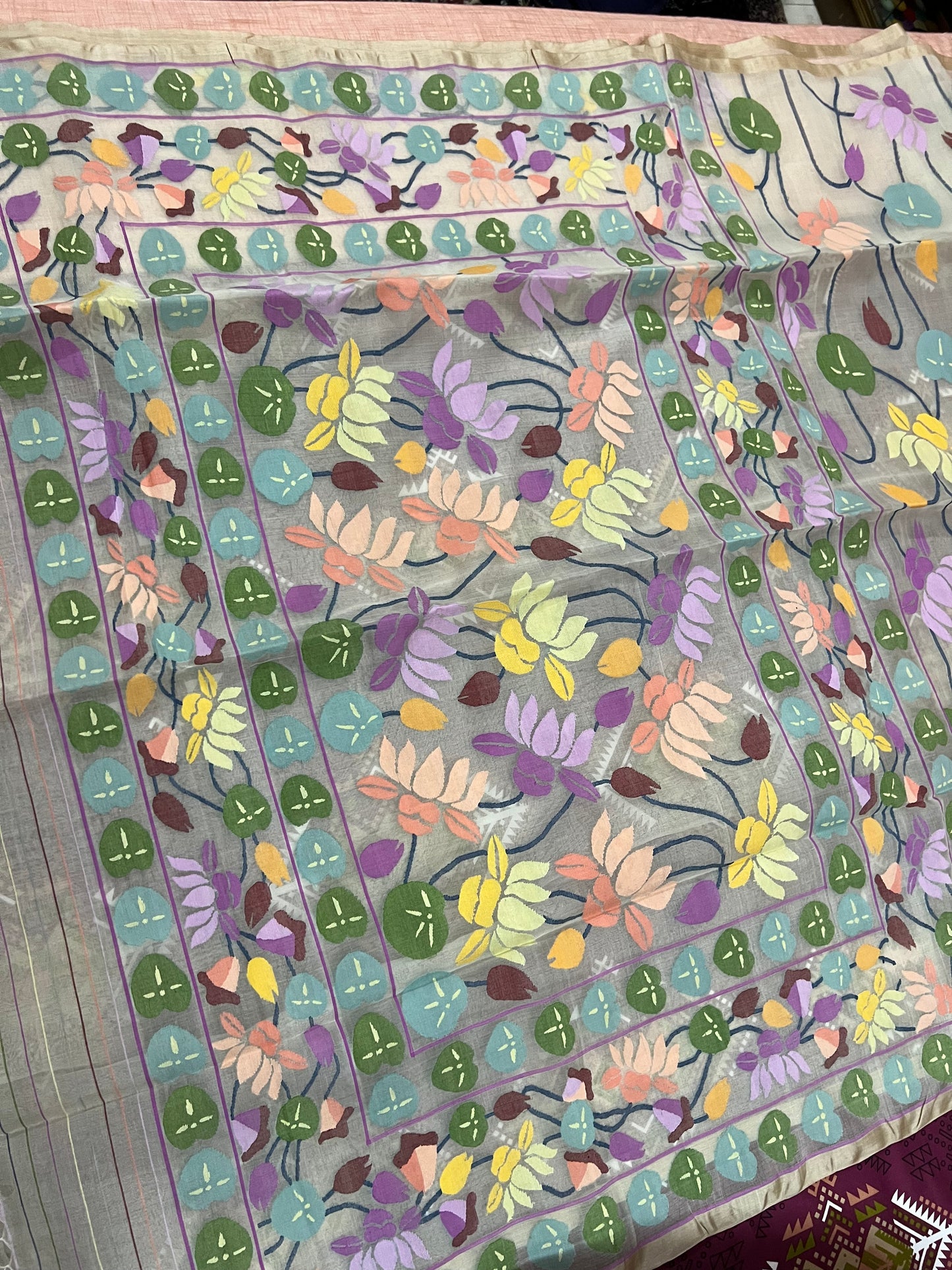 Floral Tantuj Jamdani Saree Bengal Traditional Indian Sari - Saffronfashionindia