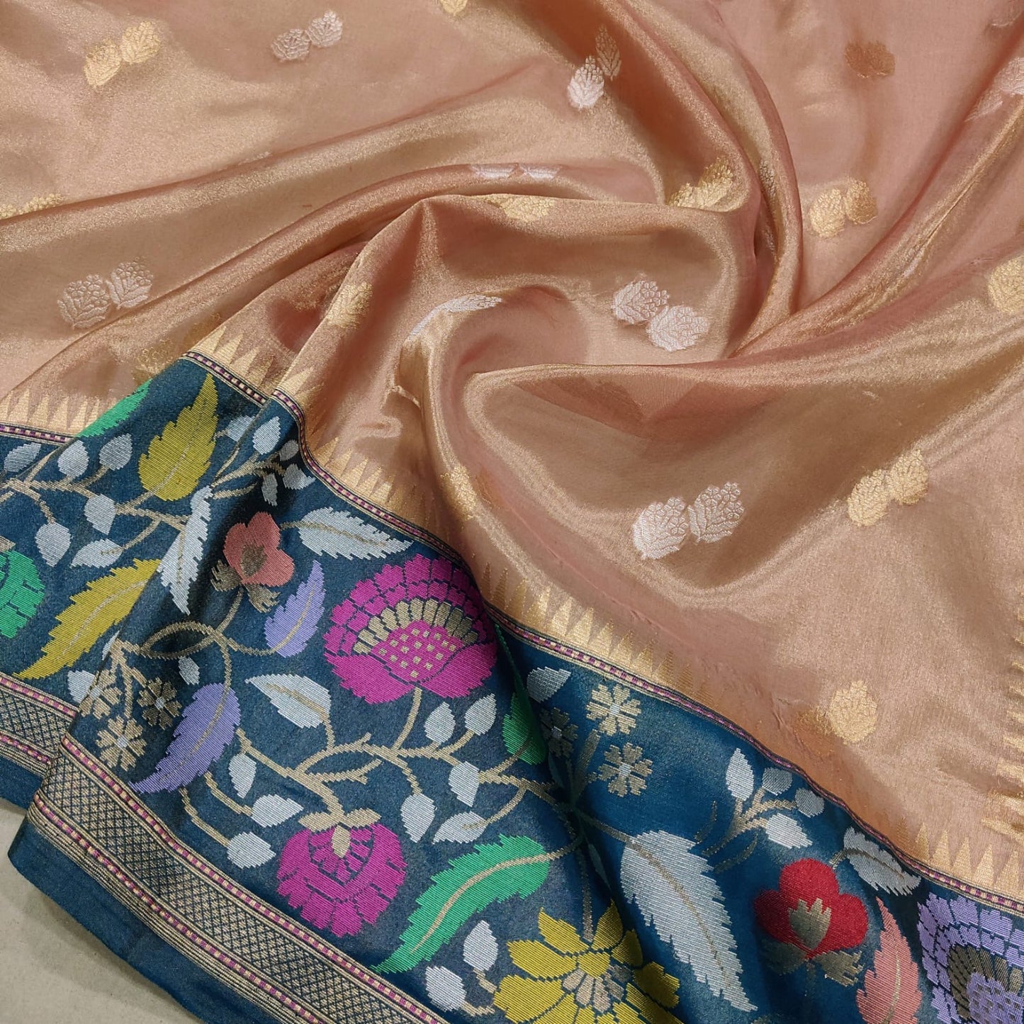 Bonisha tissue handwoven saree Zari booties sarees - Saffronfashionindia