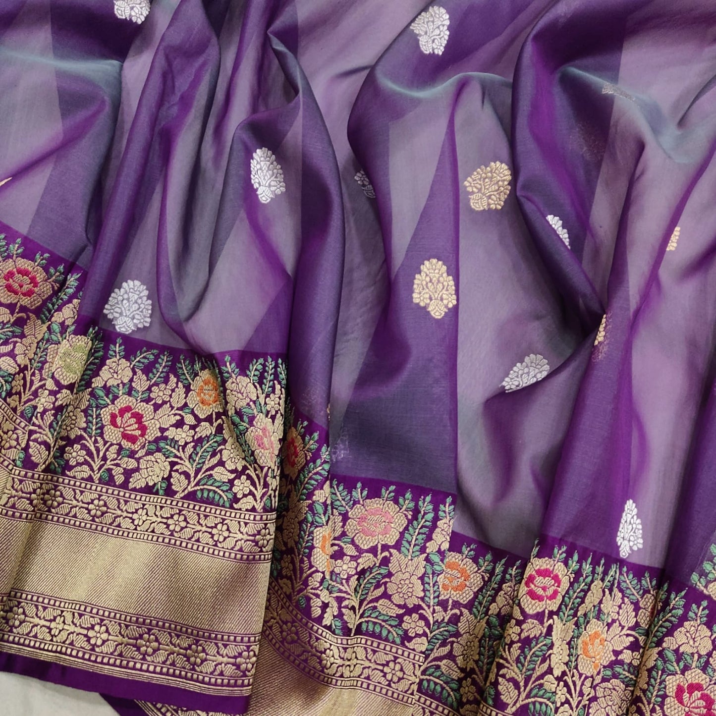 Purple kora handwoven kadwa sarees - Saffronfashionindia