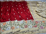 Red Banarsi katan silk saree kadwa sarees blouse Indian sari SaffronFashion