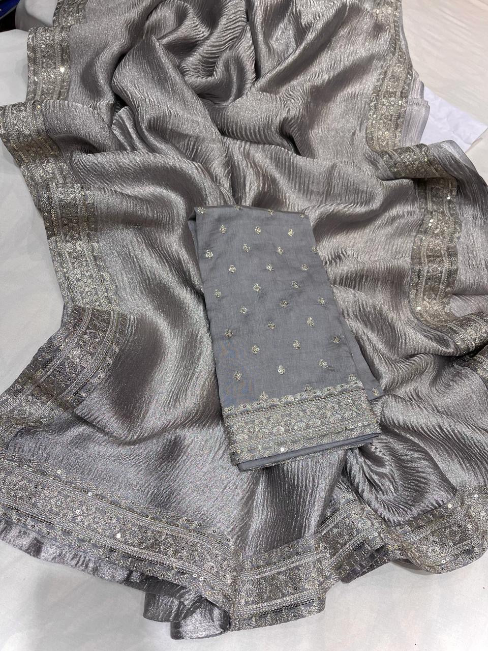 Kinzal Tissue Saree Crushed saree Partywear sari - Saffronfashionindia