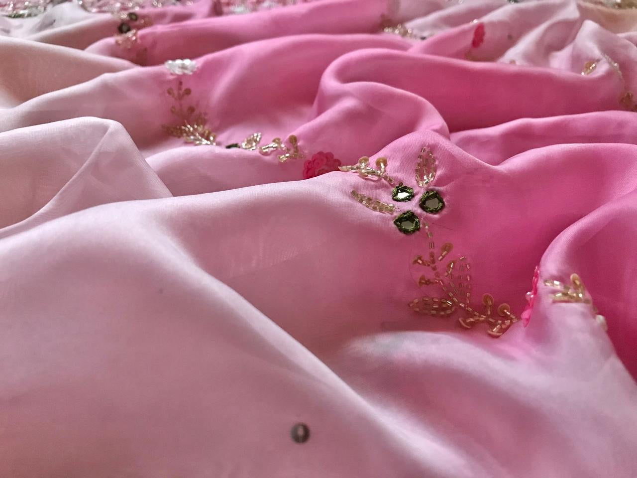 Ombre shaded saree premium satin luxury silk sarees women sari blouse - Saffronfashionindia