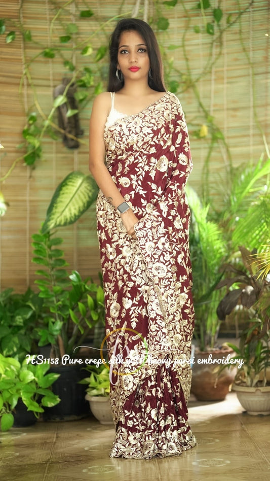 Rimisha Royal embroidered Parsi gara inspired sarees - Saffronfashionindia