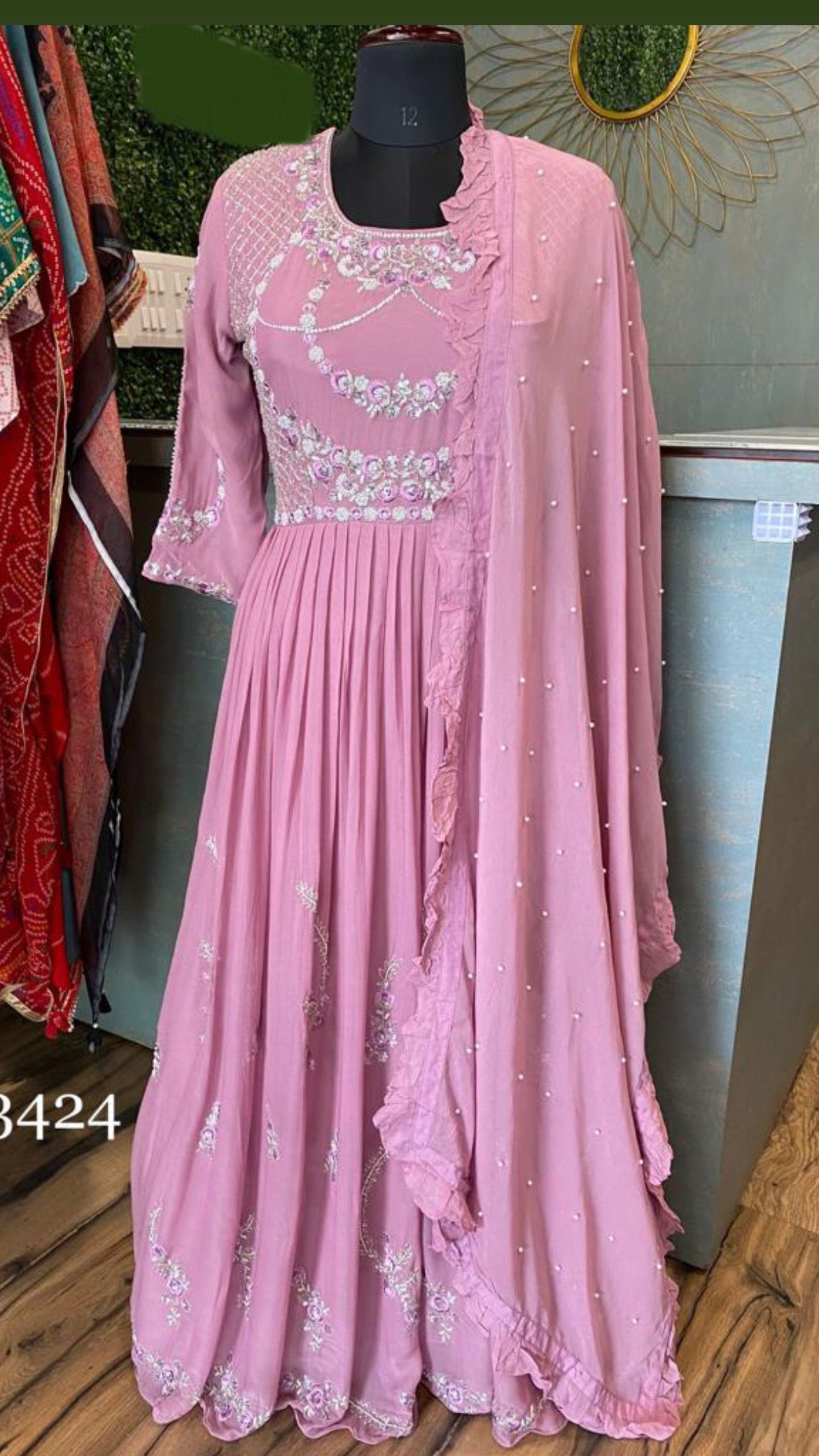 Pink Gown Beautiful embroidered gown - Saffronfashionindia