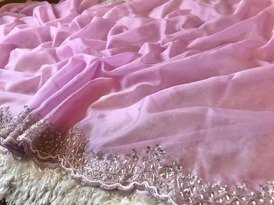 Lilac organza saree for Partywear sarees Saffronfashionindia