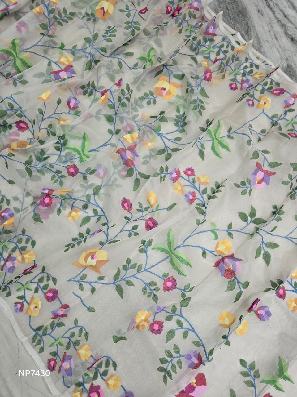 Floral Tantuj saree jamdani saree blouse SaffronFashion