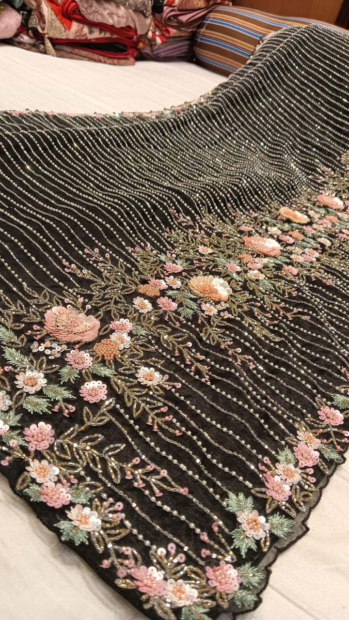 Eid Special Black Embroidery Saree Partywear sarees - Saffronfashionindia