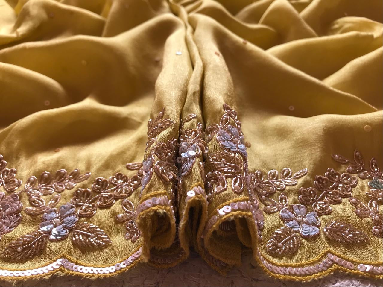 Yellow tissue organza saree luxury sarees - Saffronfashionindia