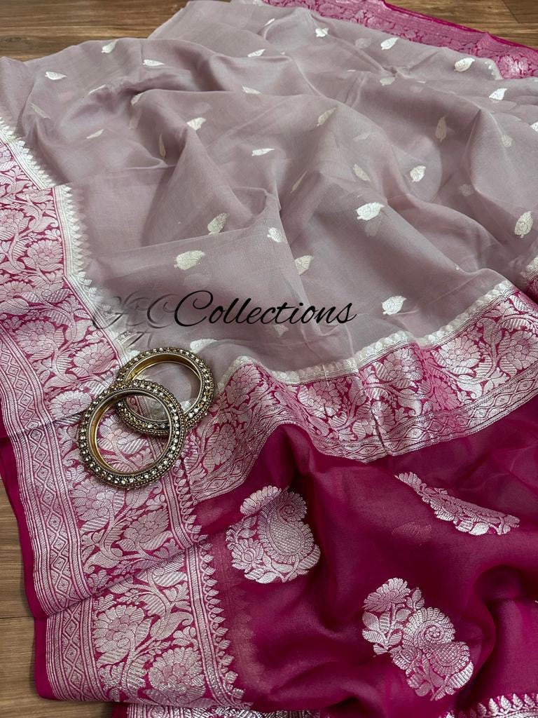 Lavanti banarsi chiffon Indian zari weaved sarees - Saffronfashionindia