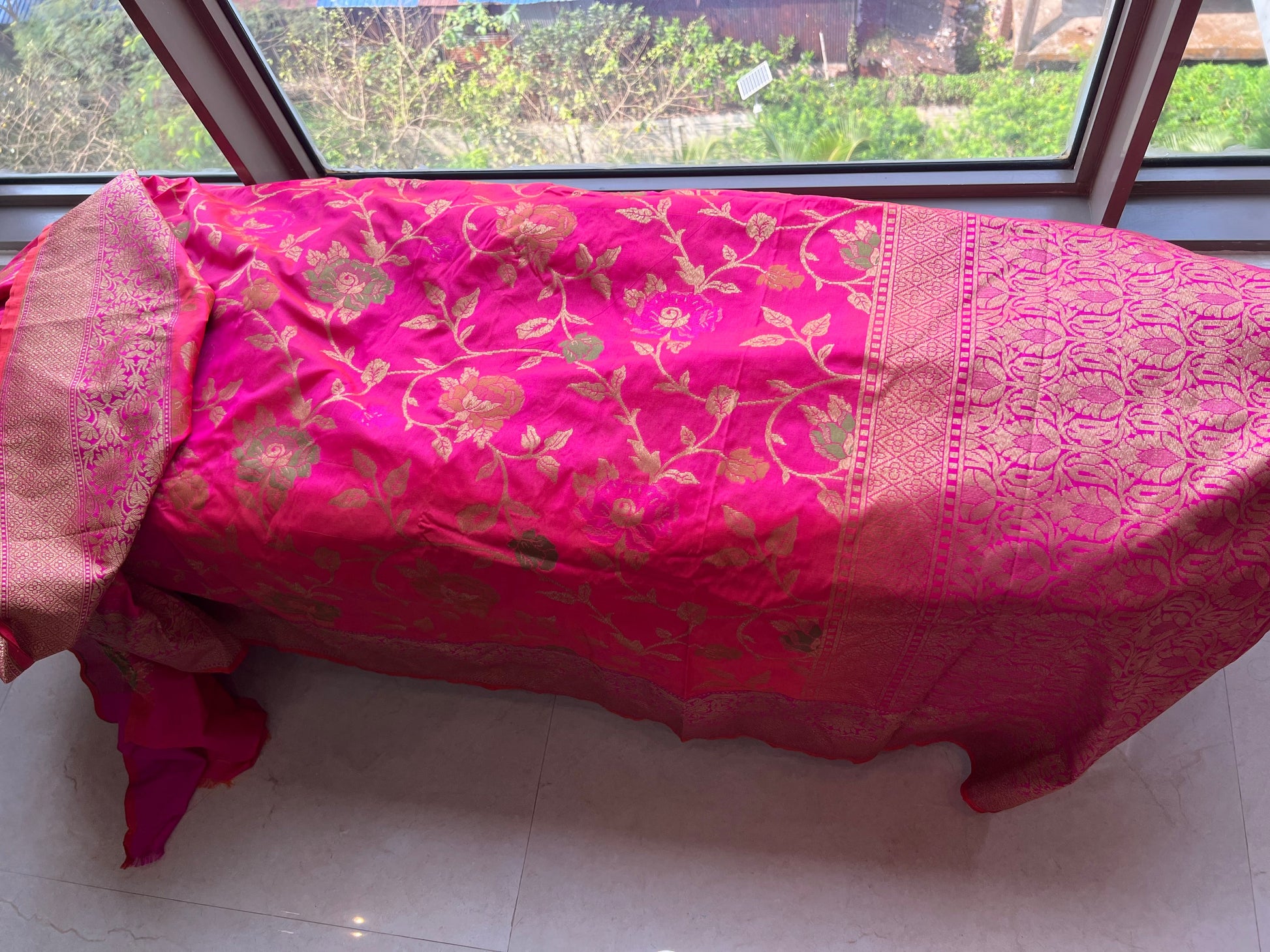 Pink Floral saree Banarsi saree silk saree SaffronFashion