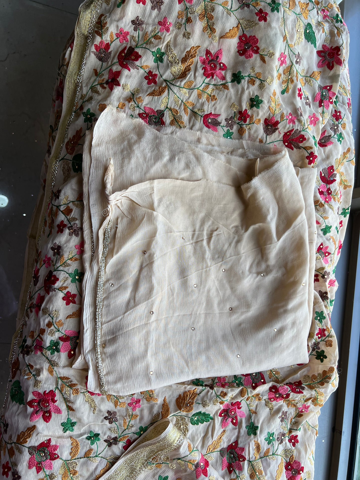 Handmade saree floral saree Chinon sari blouse SaffronFashion