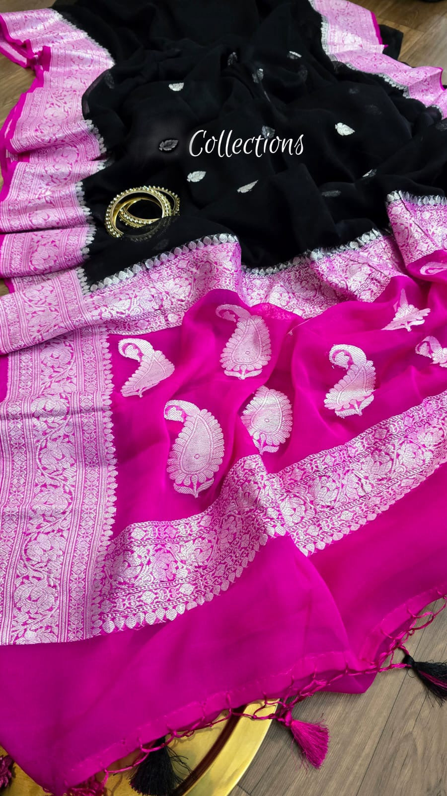 Black banarsi chiffon saree kaduwa saree Indian sari blouse SaffronFashion