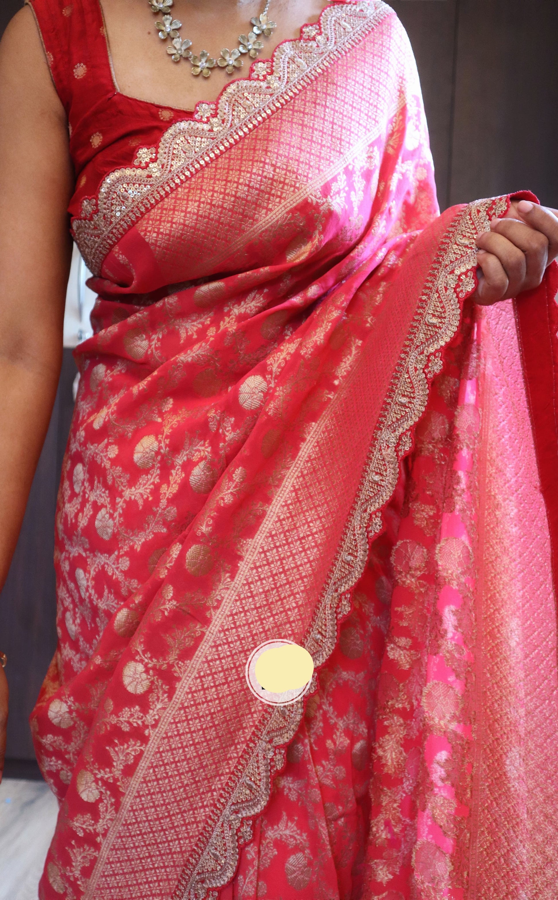 Bridal inspired Khaddi Gorgette women saree - Saffronfashionindia