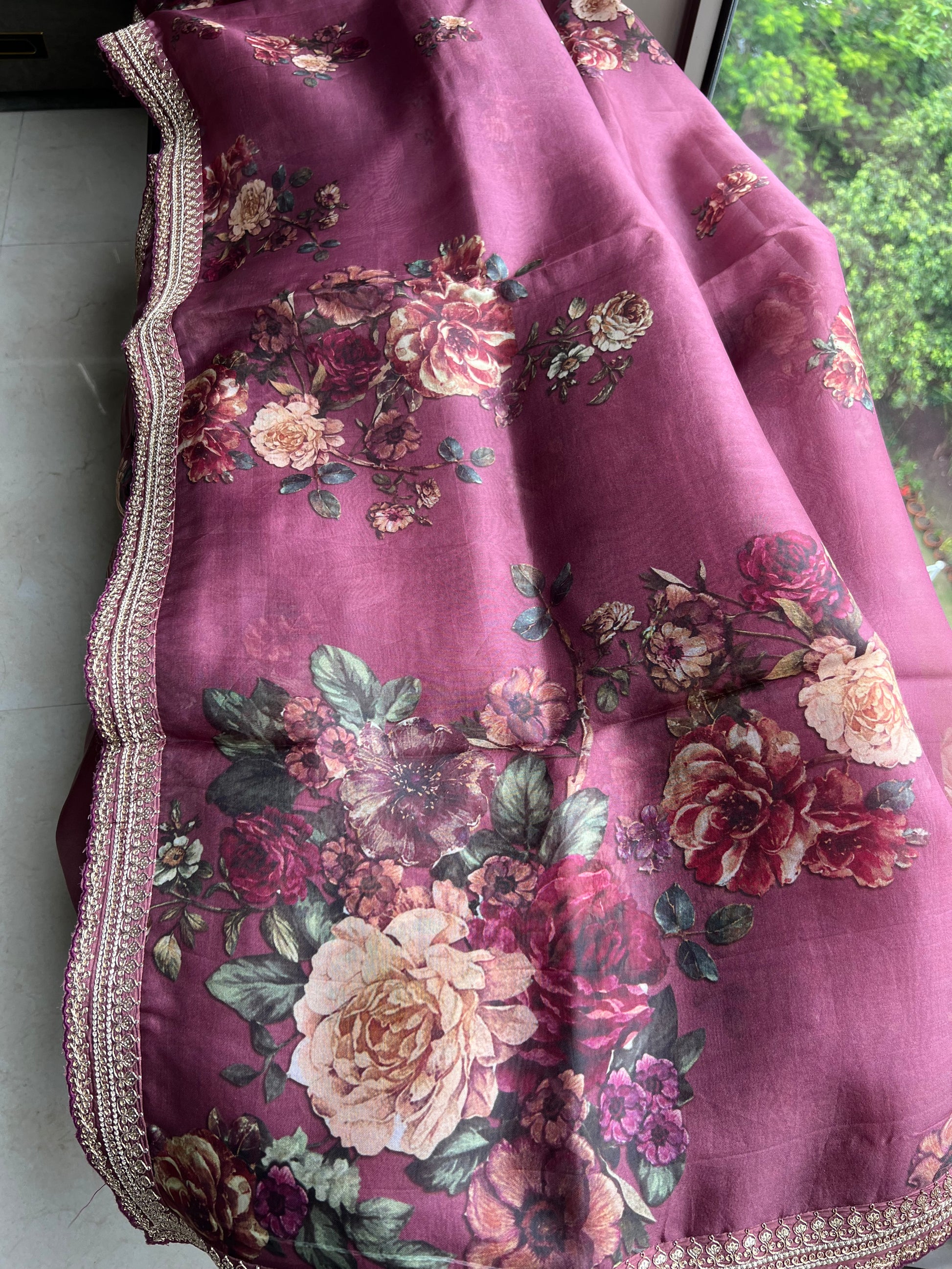 Floral digital print saree/Indian Partywear sarees - Saffronfashionindia