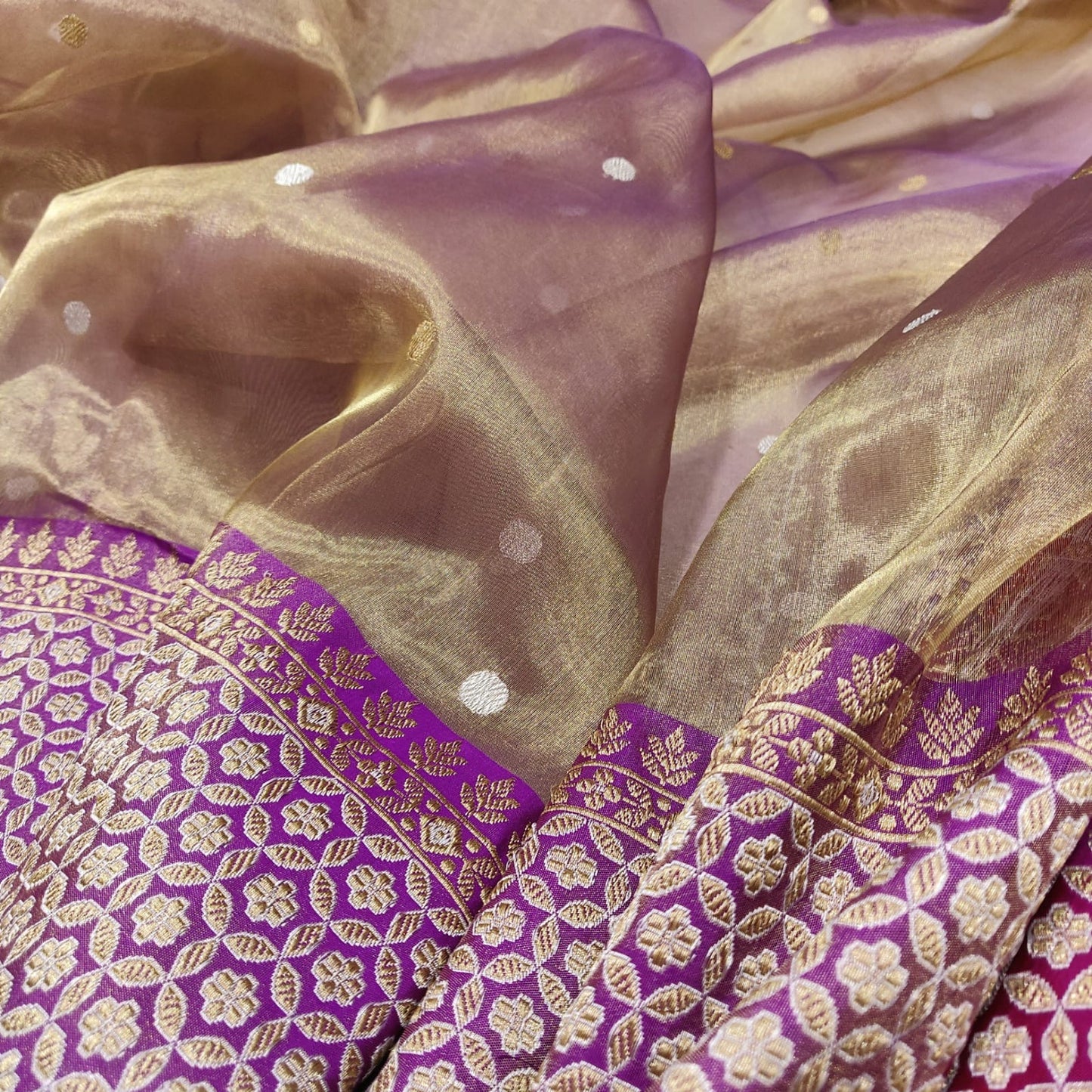 Lamaina tissue saree handwoven Zari booties sarees - Saffronfashionindia