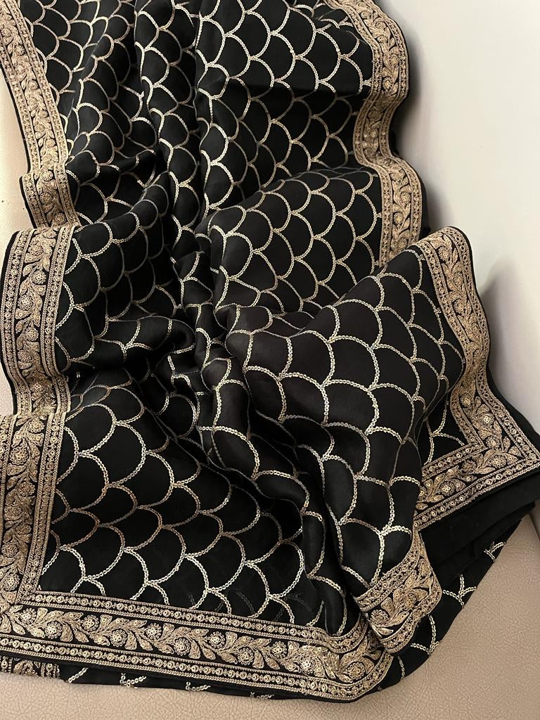 Ashik organza sequins Indian saree - Saffronfashionindia