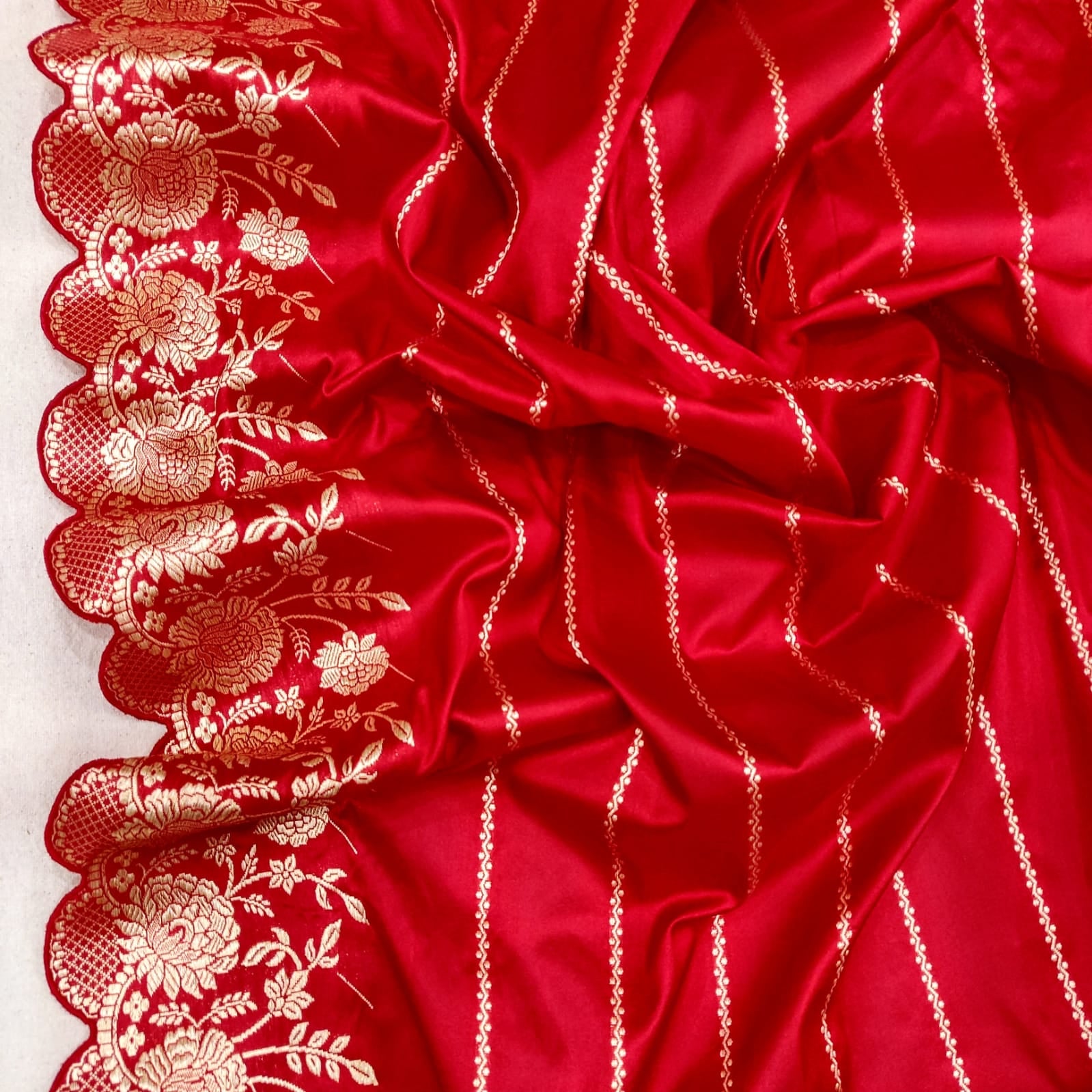 Bridal inspired red Katan kadwa handwoven saree - Saffronfashionindia