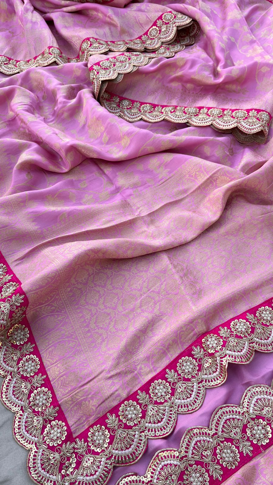 Pink Bordered Munga Silk Banarsi Weaved Saree - Saffronfashionindia